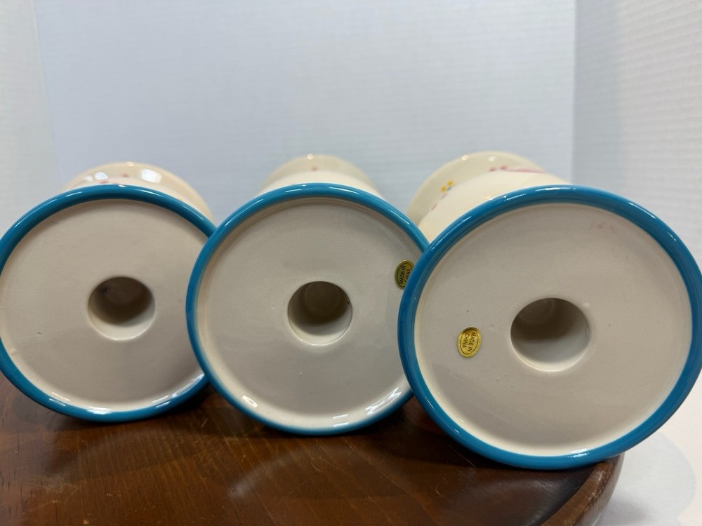Colorful Ceramic Easter Egg 3 Piece Set Vases Cream Pink Blue Yellow Spring