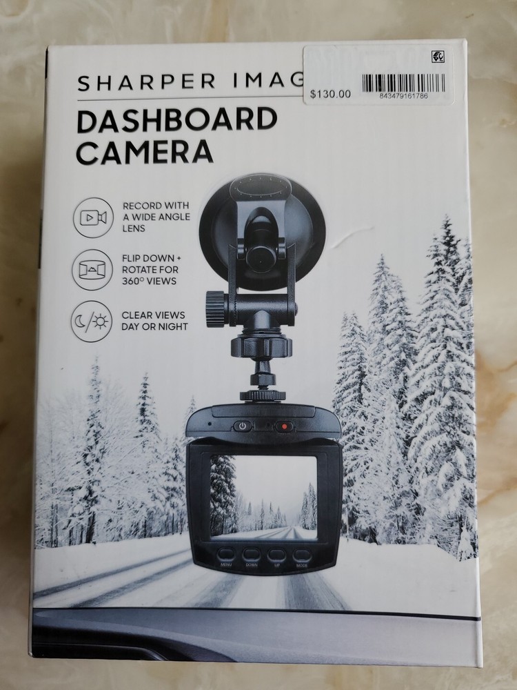 NIB Sharper Image Dashboard Camera Wide Angle 360 Night Vision Windshield Mount