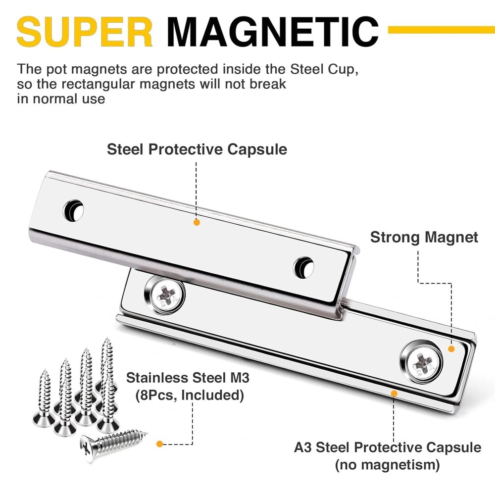 Strong Neodymium Rectangular Pot Magnets with Counter Bore, Countersunk Hole Mag