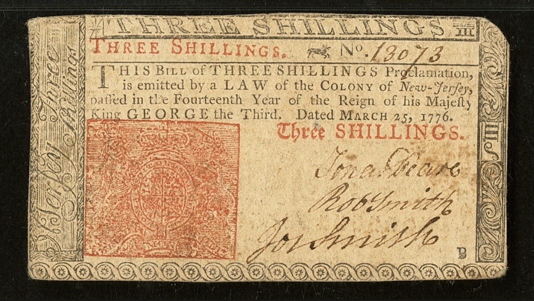 1776 NEW JERSEY Colonial Currency American Revolution Bank Note NJ-177, PMG 55
