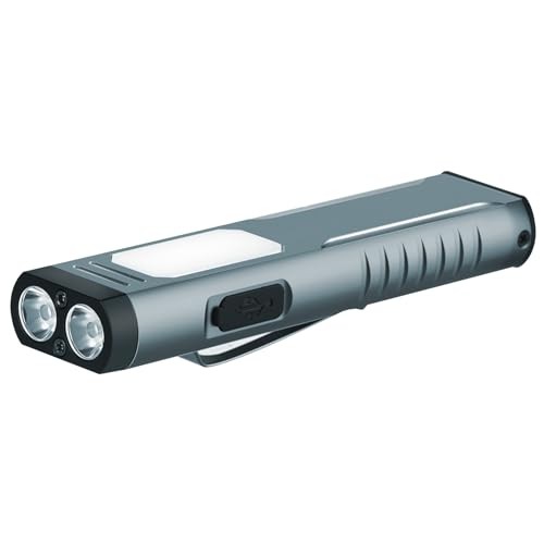 Rechargeable EDC Flashlight with Sound Beeper, Portable Flat Pocket Silver Grey
