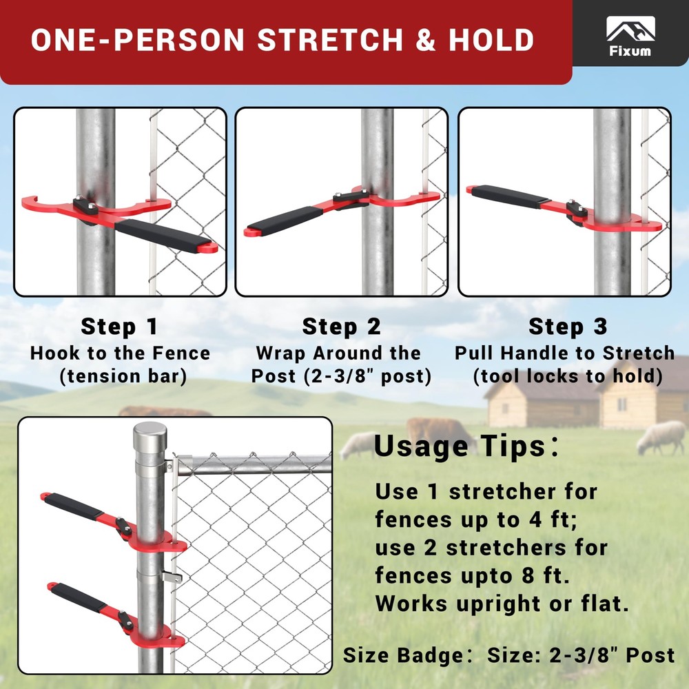 Chain Link Fence Stretcher Tool Fits 2-3/8" OD Posts 9” Pull Range 1 Pack