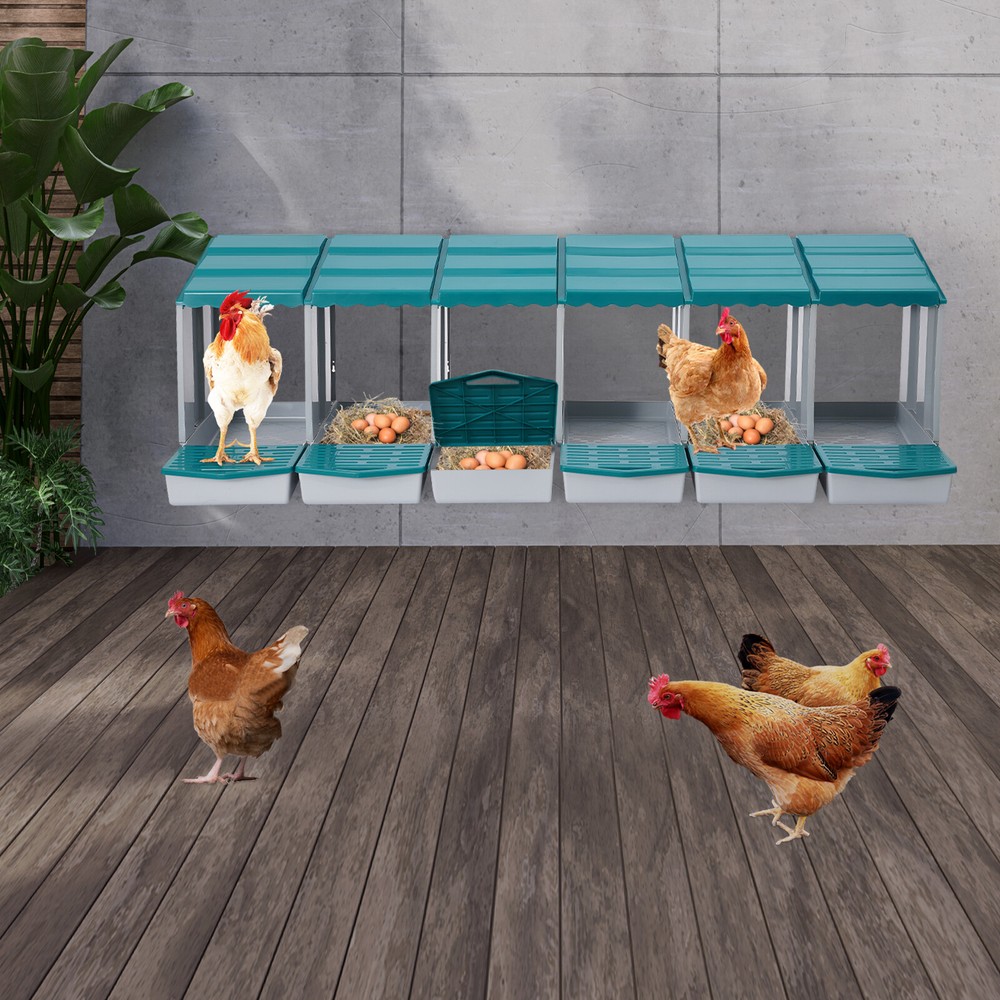 6 Compartments Chicken Laying Boxes with Egg Collection Nesting Boxes Green US