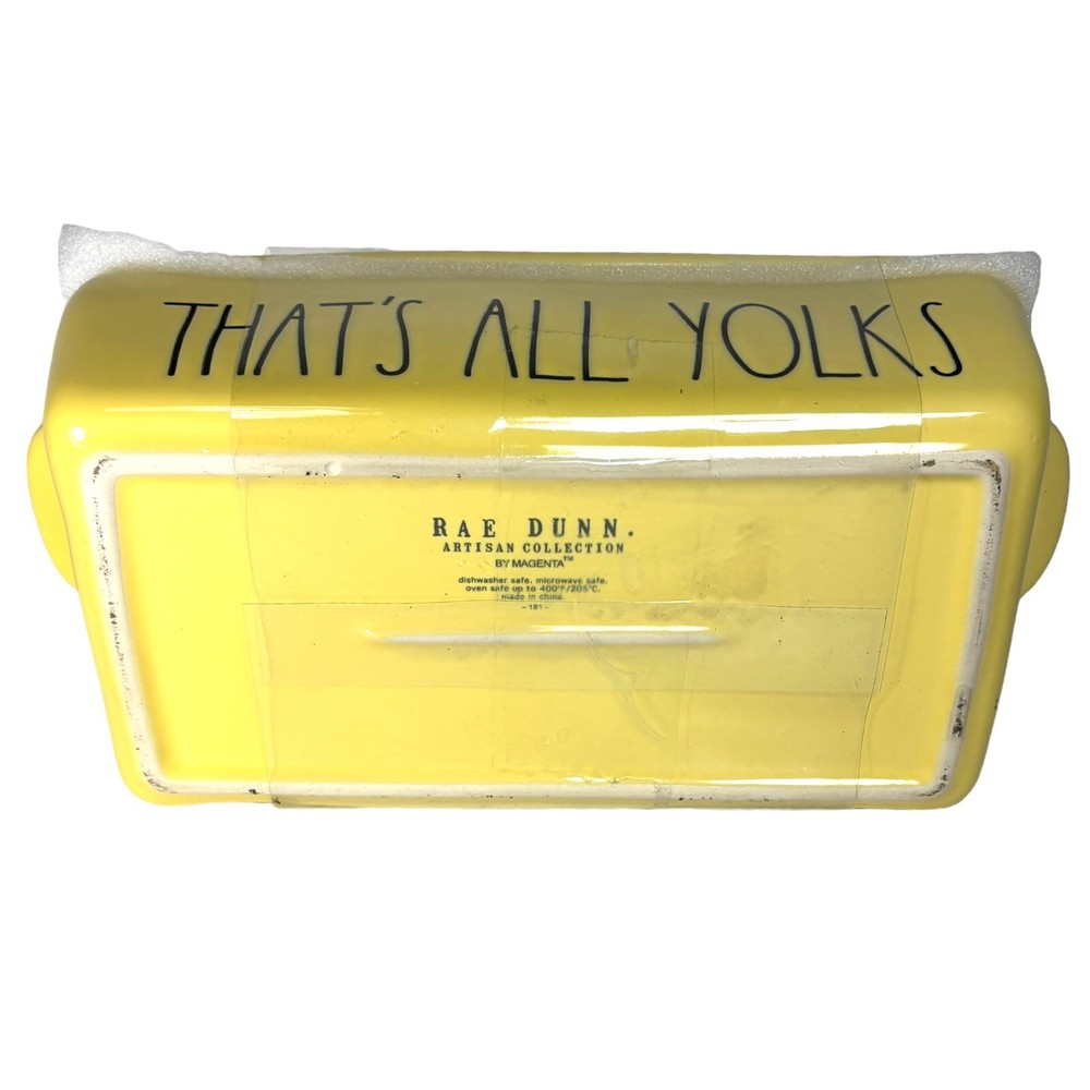 Rae Dunn "THAT'S ALL YOLKS" Easter Serving Dish Yellow 9" Casserole Deviled Eggs