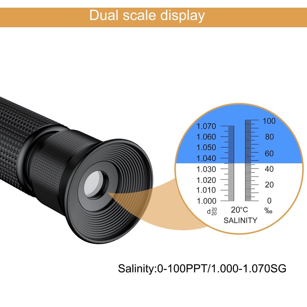 Professional Salinity Refractometer 0-100 PPT Specific Gravity 1.000-1.070