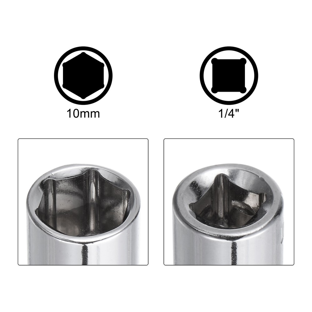 2pcs 6-Point Shallow Socket 10mm 1/4" Drive 2pcs Deep Socket Shallow Socket