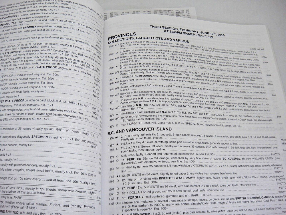 Maresch 2010 Stamp Auction Catalog w Prices Realized Canada Provinces US Foreign