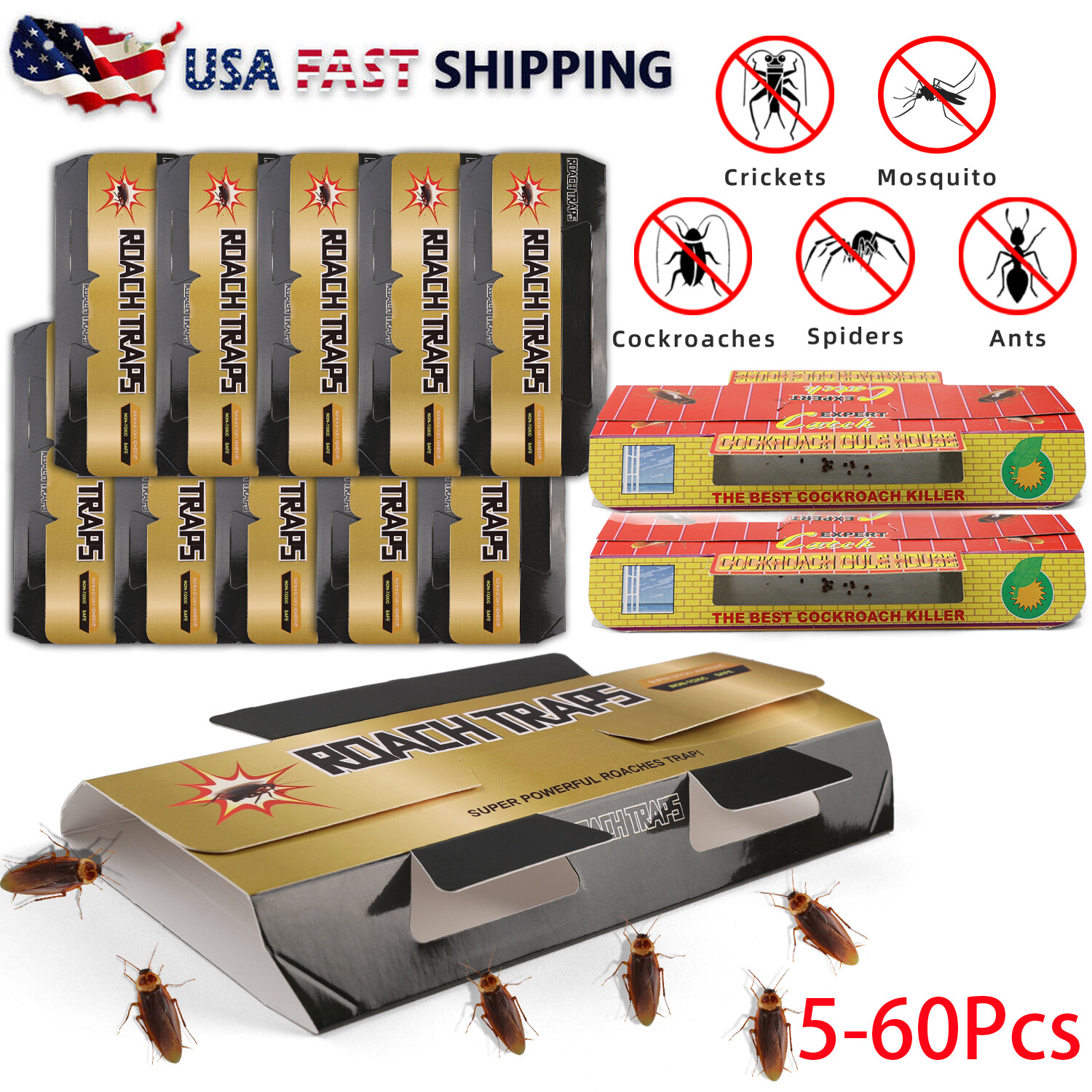 5 to 60pcs Pest Roach Glue Trap Cockroach Killer Bait Catcher Spider Insect Home