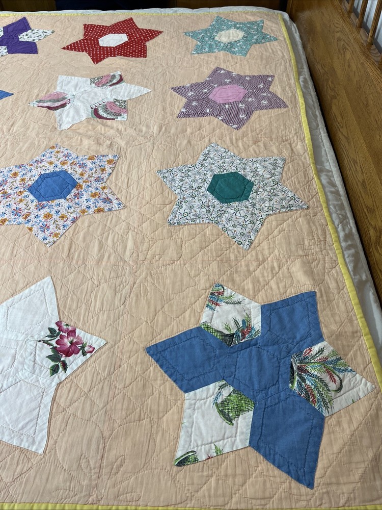 Vintage Quilt 6 Point Star Patchwork Handmade 65 x 80