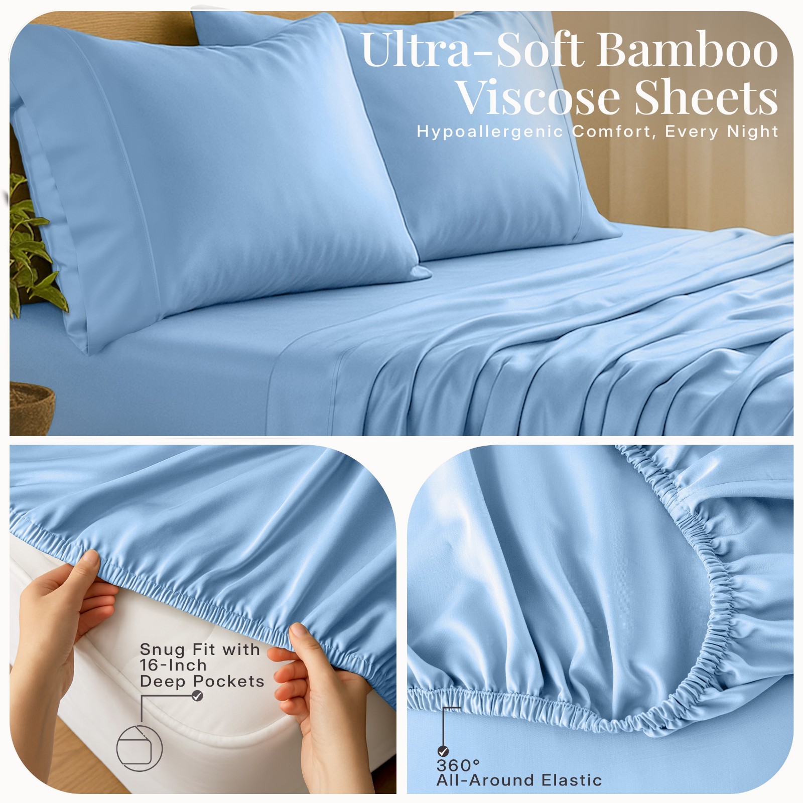 4PC Sheet Set 100% Bamboo Viscose Cooling Deep Pocket Luxury Soft Bed Sheets