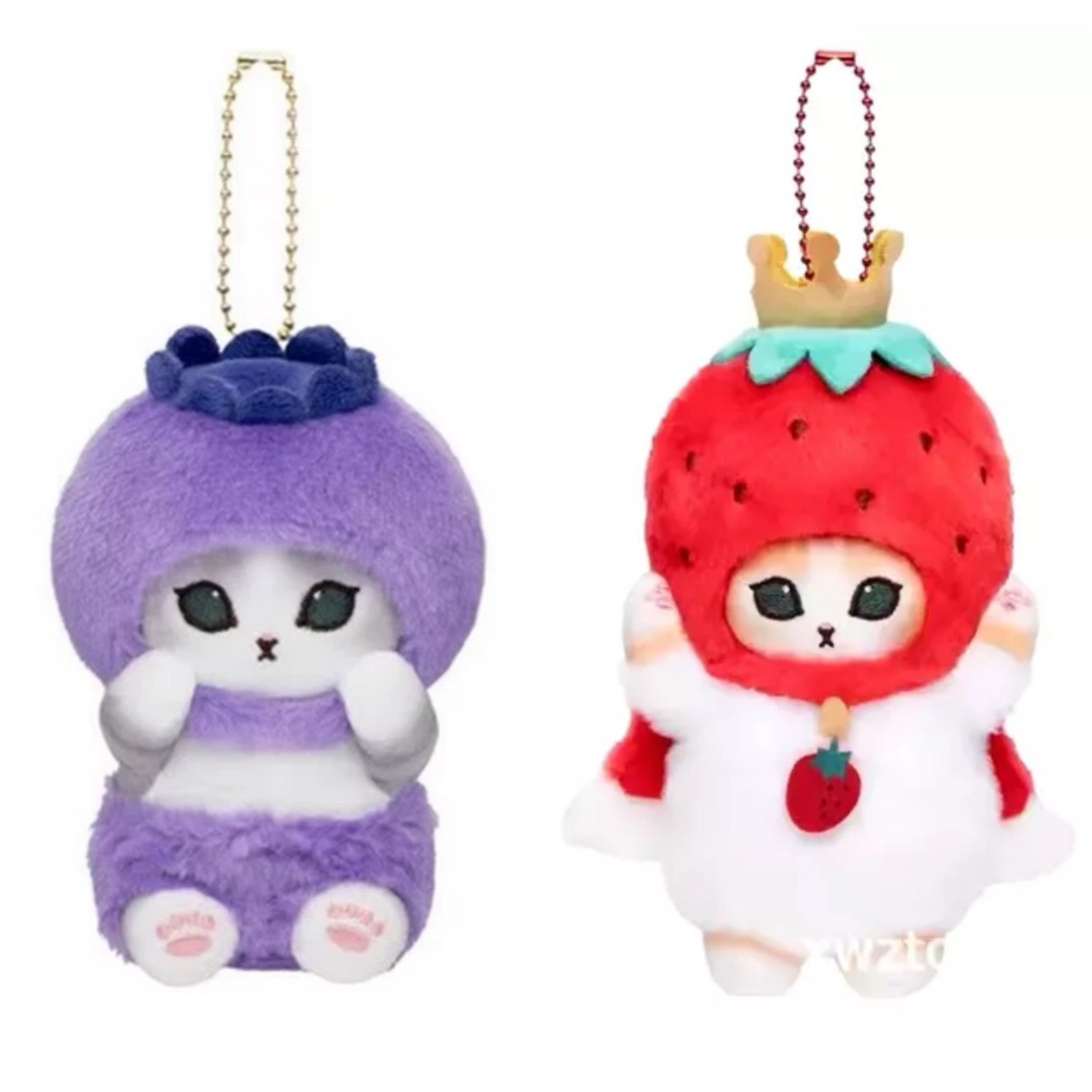 (Set of 2) Sanrio Strawberry Berry Mofusand Cat Plush Key Fob Charm Holder Toy