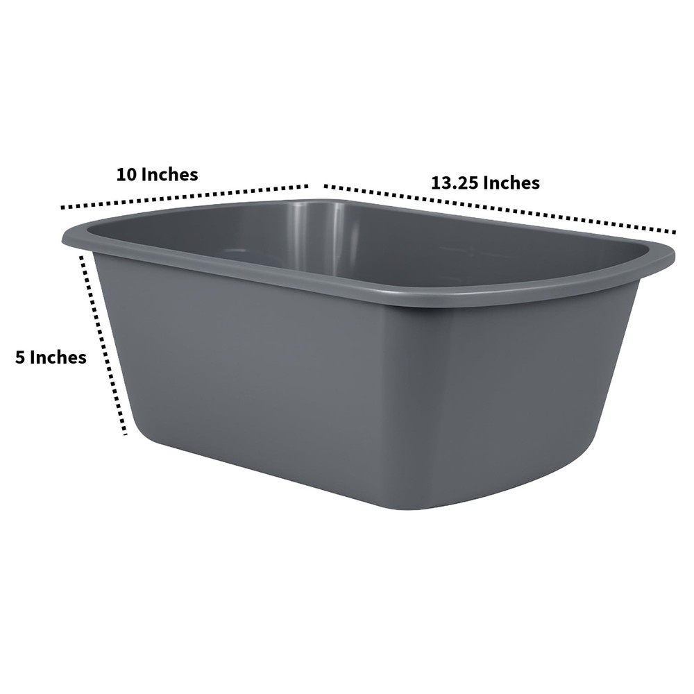 Vakly Wash Basins – Rectangular Plastic 7-Quart 1 Count (Pack of 1), Gray
