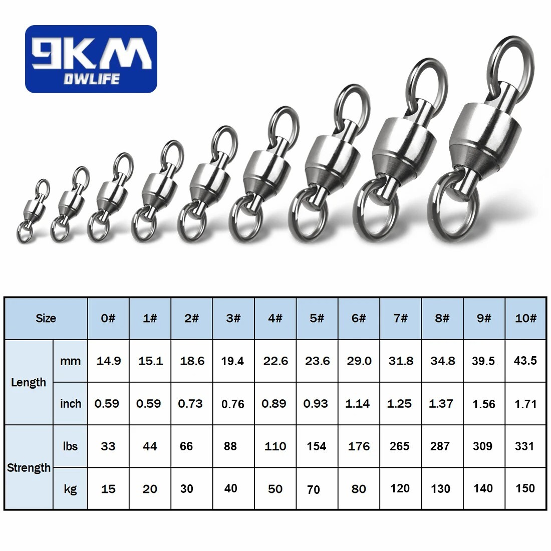 Heavy Duty Ball Bearing Rolling Swivels Solid Ring Stainless Fishing Connector