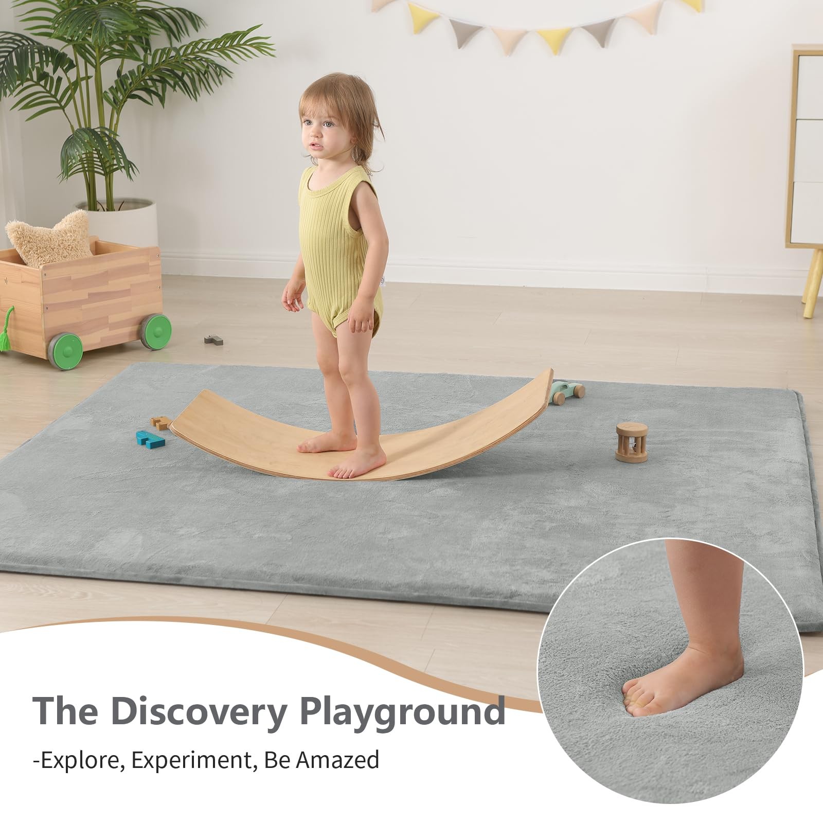 Baby Play Mat for Floor,1.3" Thick Elasti-Foam 50"×50" Playpen Mat Non-Slip Rug
