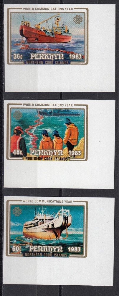 PENRHYN 1983 World Communications Year IMPERFORATE Set of 3 MNH