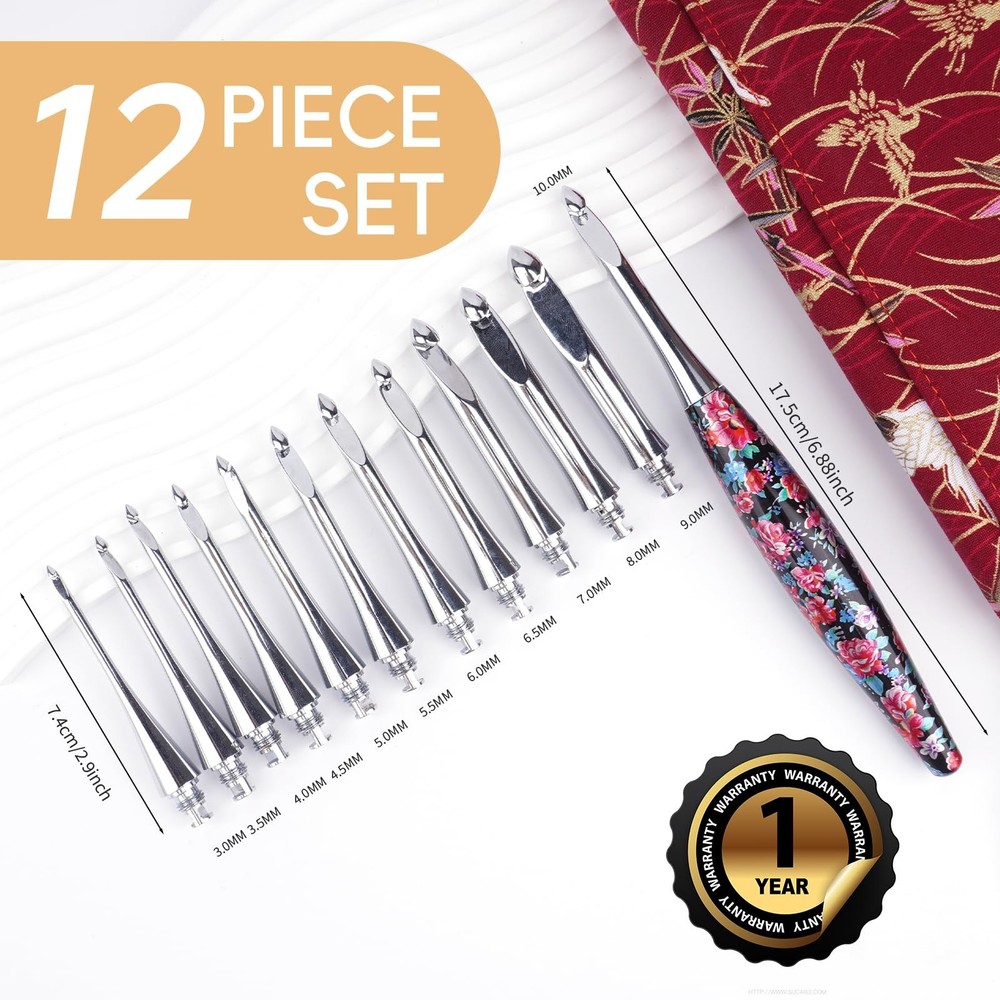 Interchangeable Crochet Hook Set Aluminum Inline Crochet Hooks Ergonomic Hand...