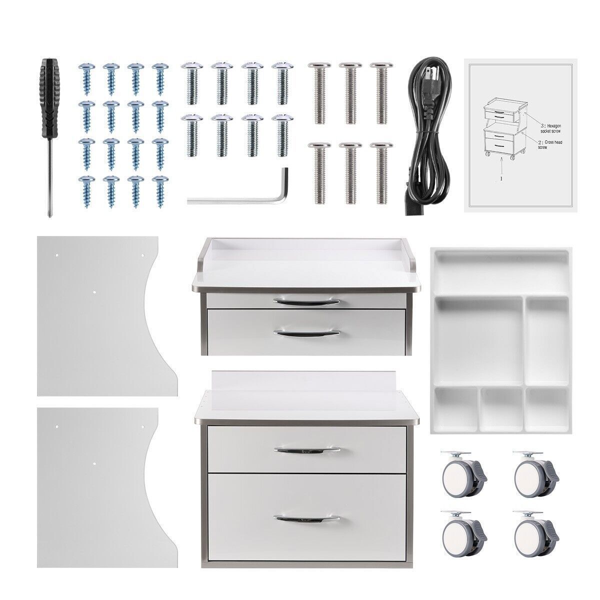 Medical Dental Mobile Cabinet Steel Material with Three Drawers instrument tray