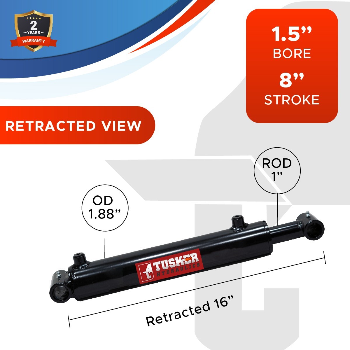 1.5x8 Hydraulic Cylinder 1.5" Bore 8" Stroke Double Acting Welded Cross Tube