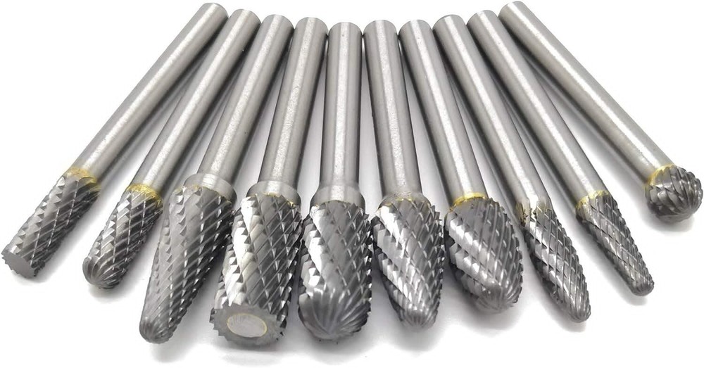 10Pcs Carbide Burrs Set 1/4" Shank Double Cut Die Grinder Bits Assorted Solid