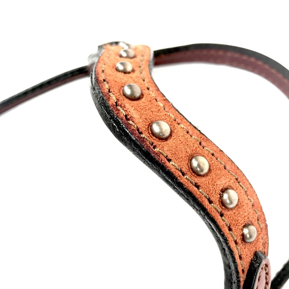Slip Ear Headstall, Roughout Leather, Pewter Studs