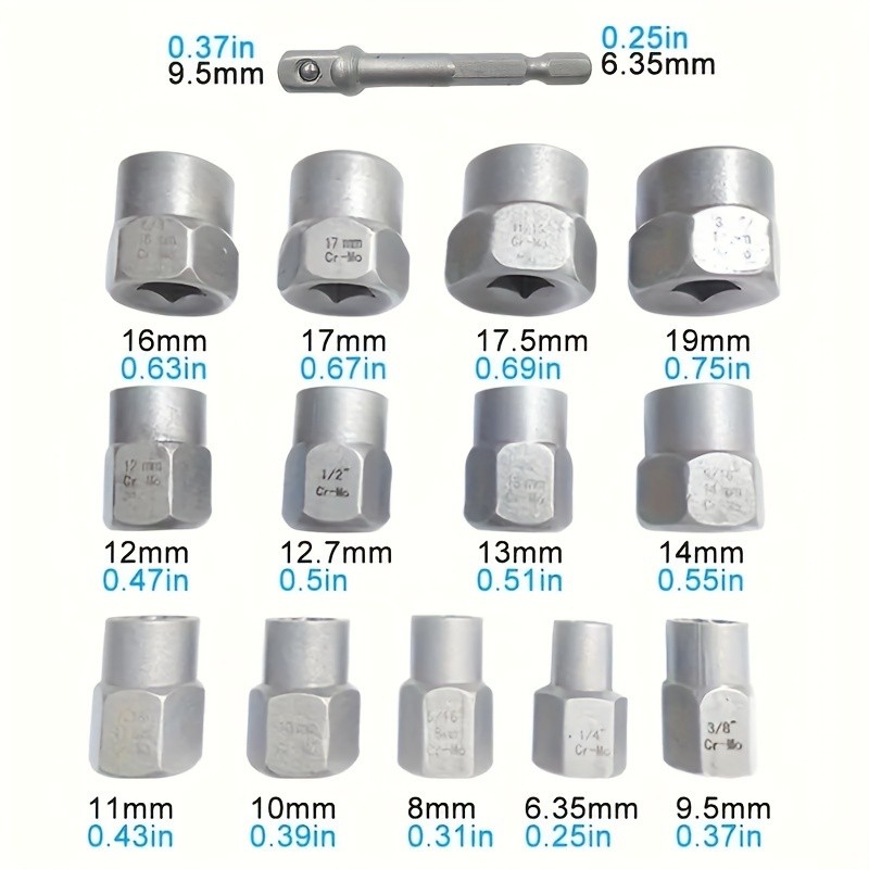 14pc Impact Bolt & Nut Remover Set 3/8" Drive Bolt Extractor Tool Kit With Case