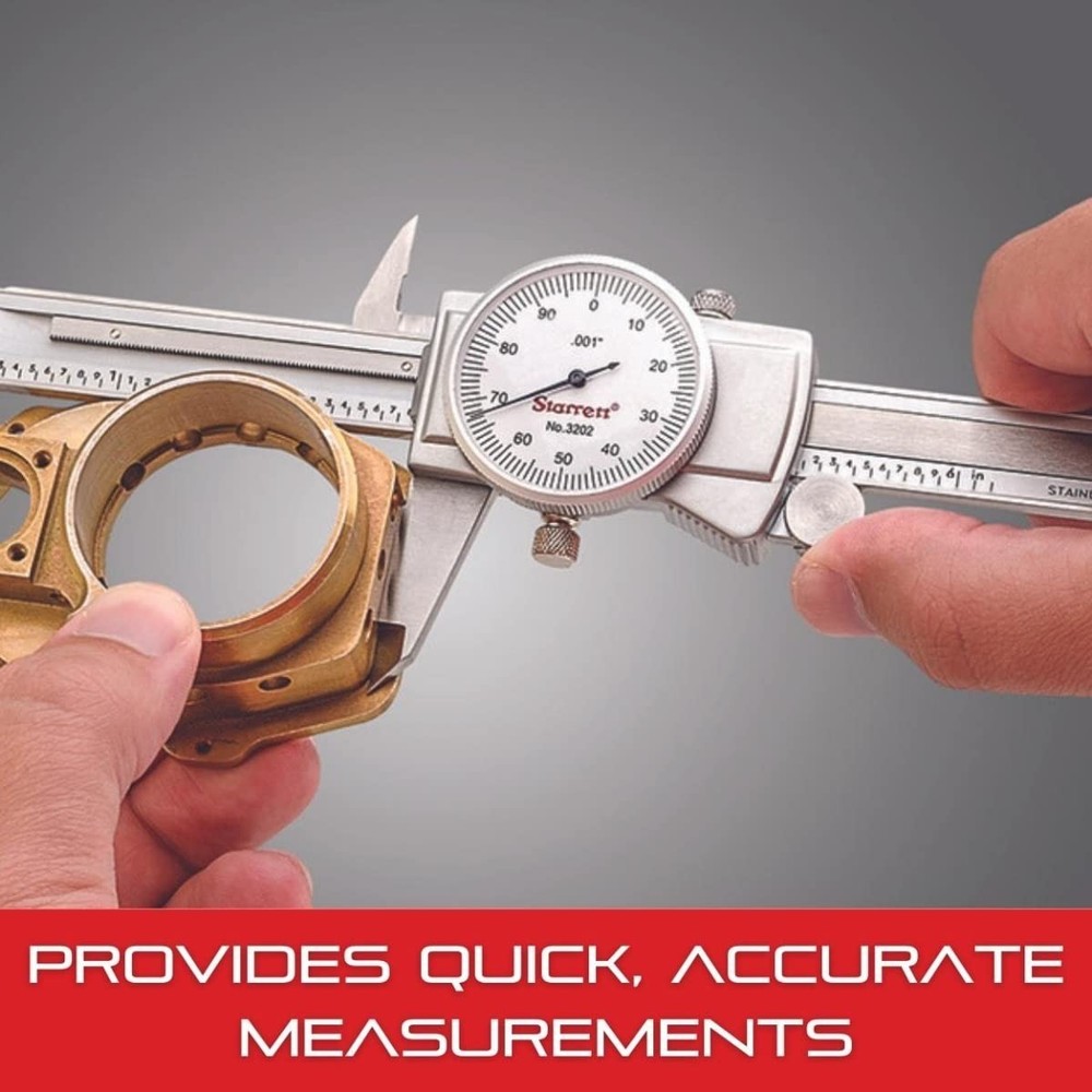 Dial Caliper with Adjustable Bezel and Fitted Case - White Face, 0-8" Range, ...