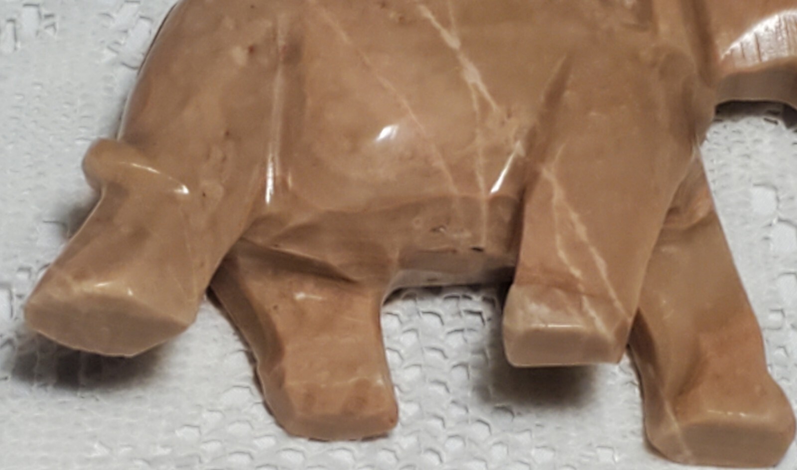 Natural Pink Blush Stone Elephant Hand Carved Marble Trunk Up for Good Luck Vtg