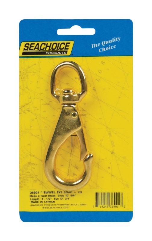 Seachoice 36901 Brass 275 lbs. Capacity Swivel Eye Snap Hook 4-1/2 L x 3/4 W in.