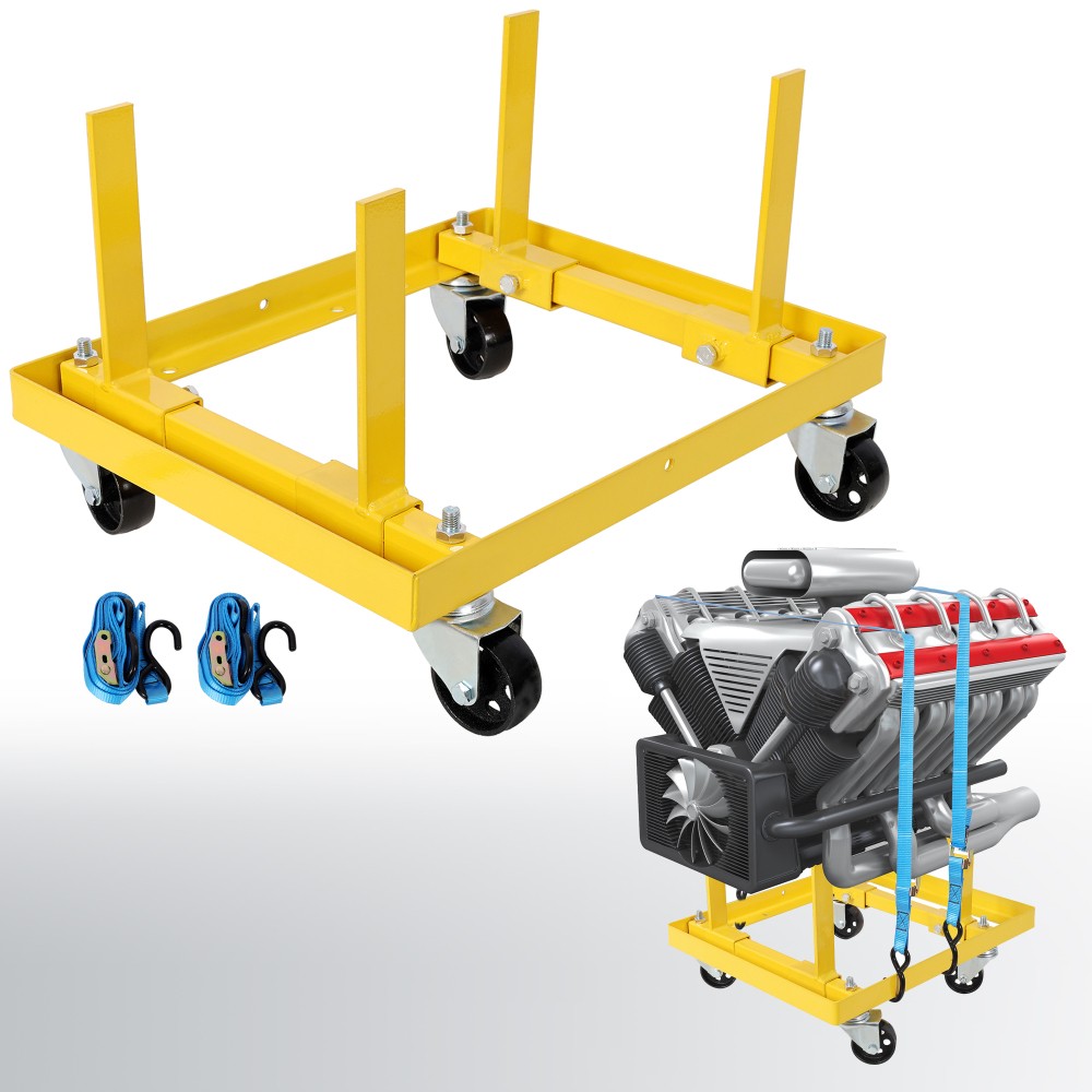 750 lb Rolling Engine Stand Adjustable Width & Length Includes 2 Buckle Straps