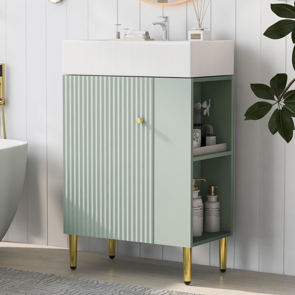 Bathroom Storage Cabinet Single Ceramic Sink Right Side Storage