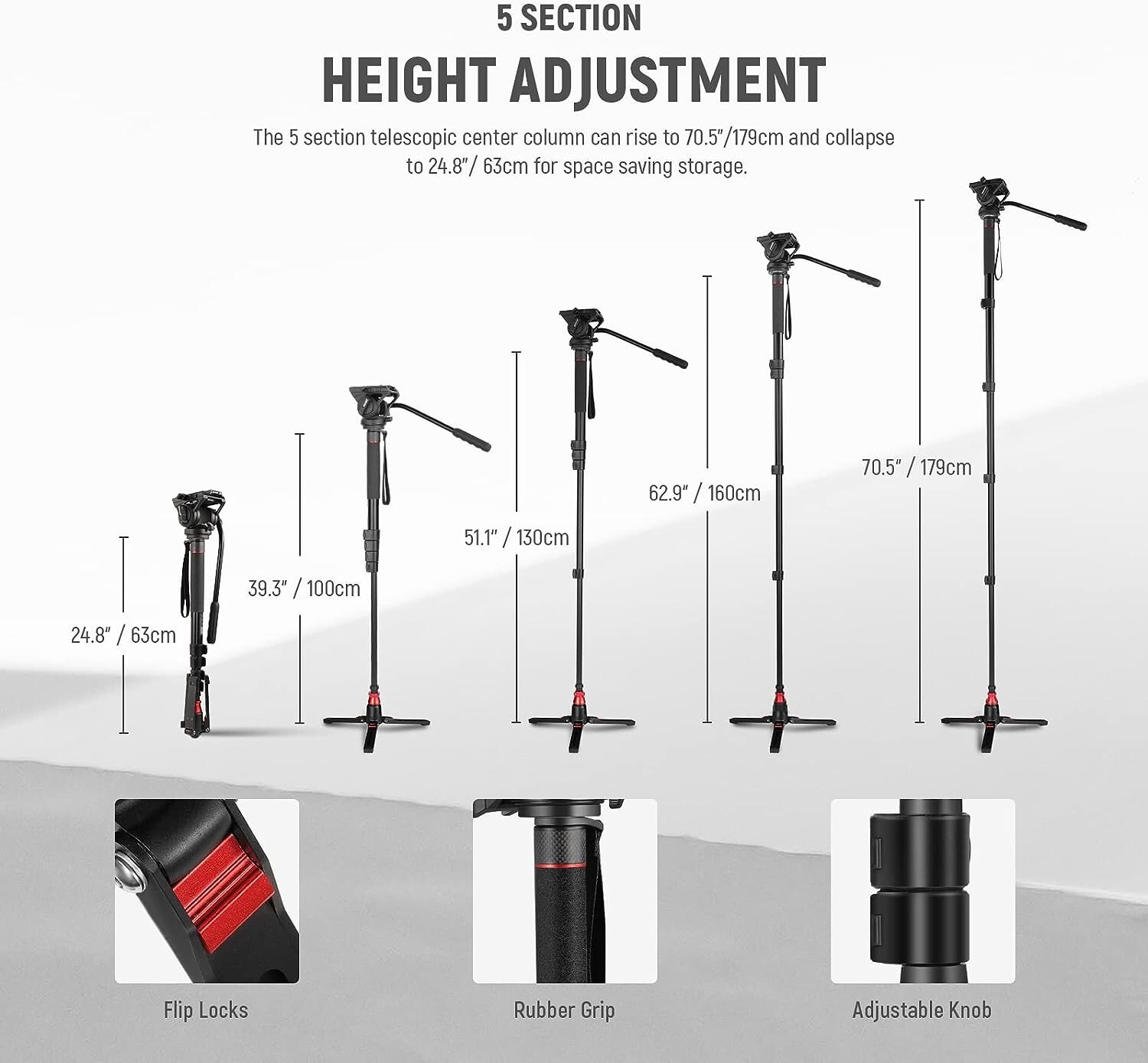 Neewer Professional Camera Monopod with Feet, 179cm Telescopic Portable Aluminum