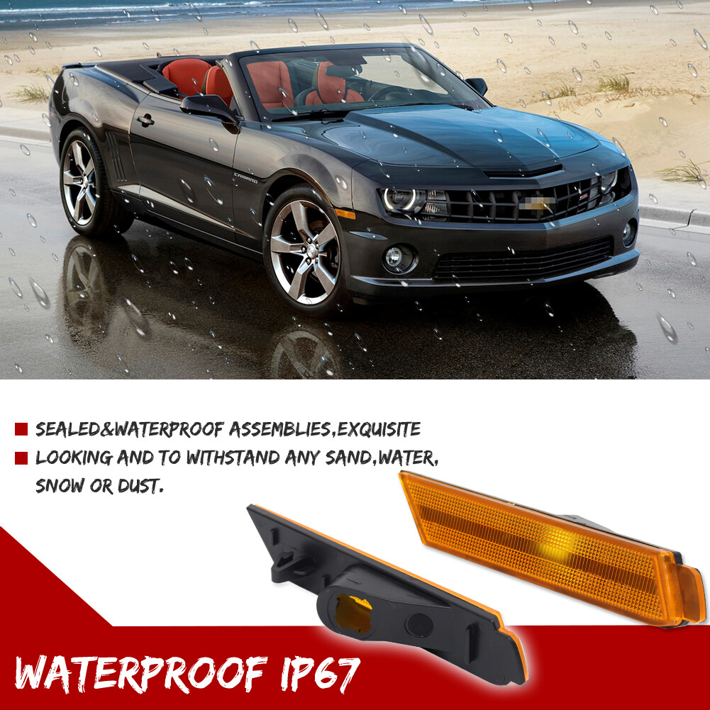 Pair Amber Lens Front Side Marker Signal Light Reflectors For 10-15 Chevy Camaro