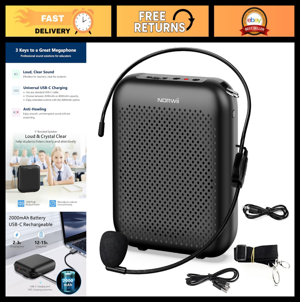 Portable Bluetooth Voice Amplifier, Mini Wired Microphone Headset for Teaching,