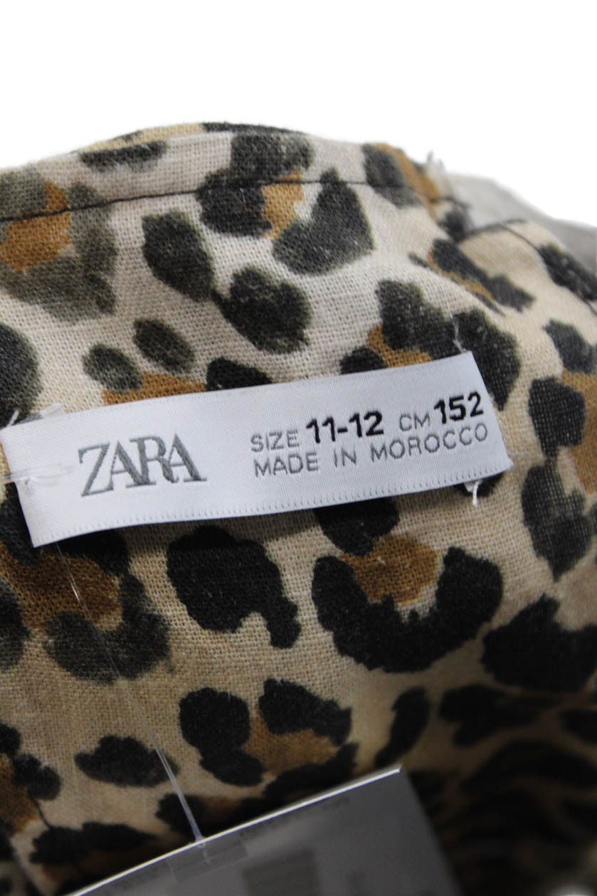 Zara Girls Animal Print Round Neck Sleeveless Romper Brown Size 11-12