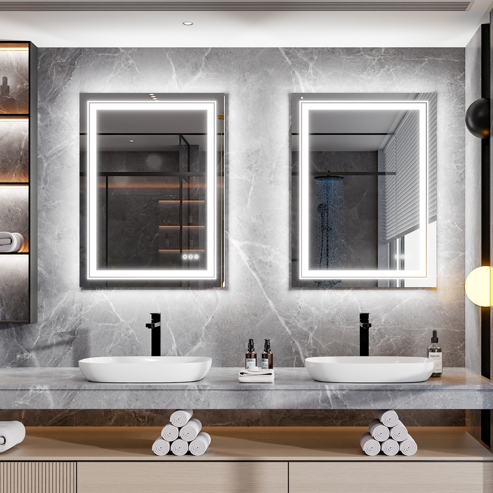 Large Lighted Bathroom Mirror Dimmable Fog Free Sensor Touch Vertical/Horizontal