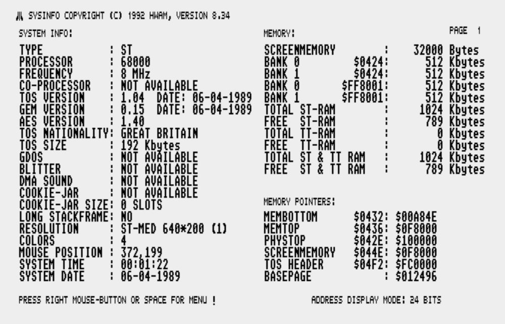 TOS 1.04 Rainbow, Atari 520ST, 1040ST, Mega 2, Mega 4, Stacy