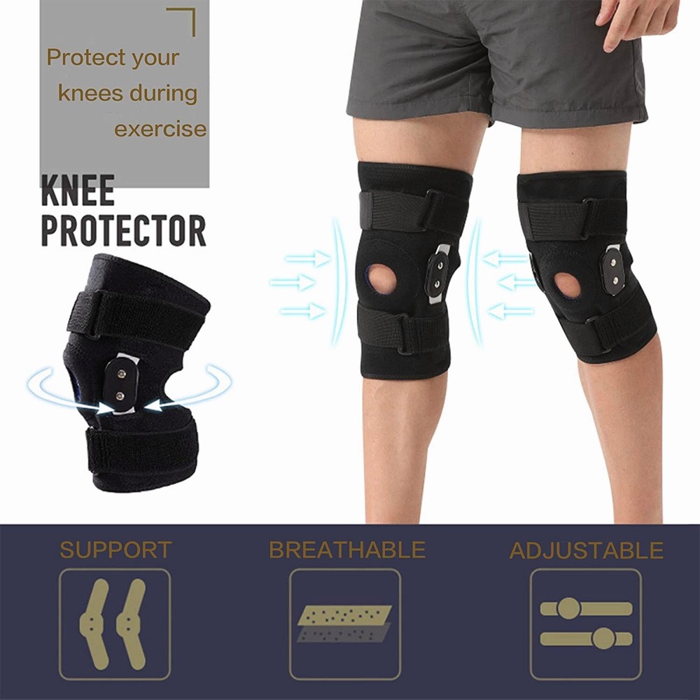 Knee Brace Hinged Compression Sleeve Joint Support Open Patella Stabilizer Wrap