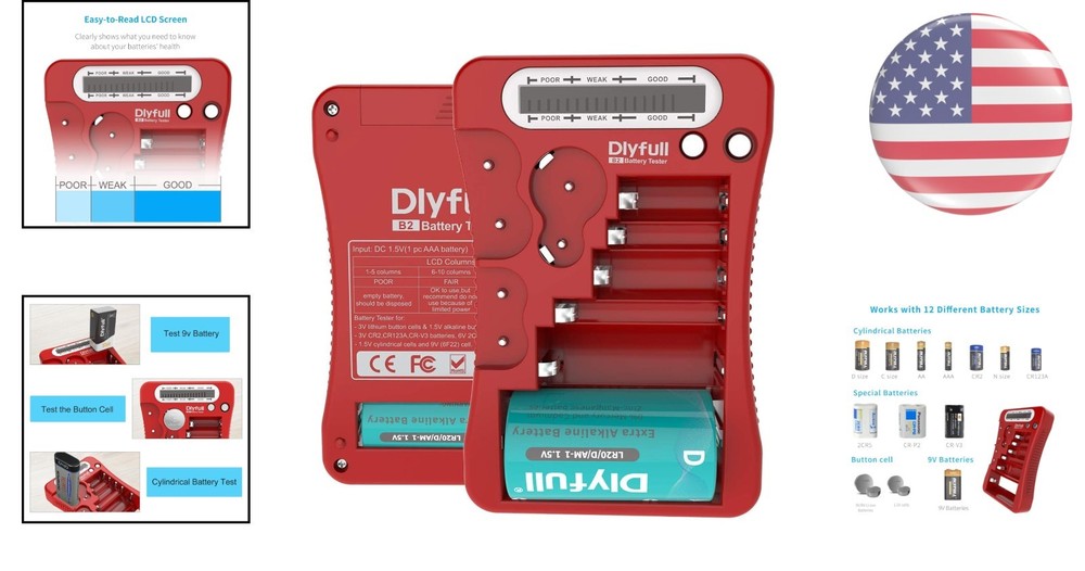 Portable LCD Battery Tester with Quick Status Check - Includes 1 AAA Battery