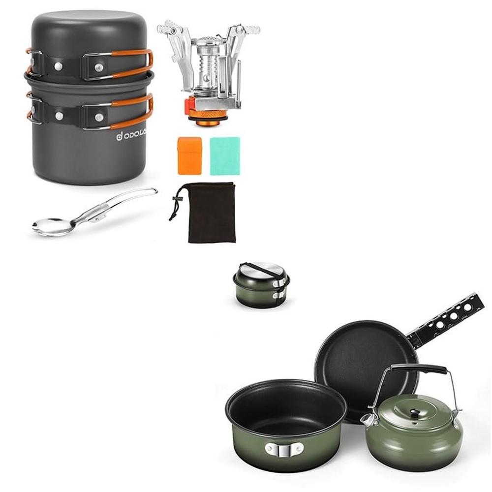 Odoland Bundle - 2 Items 6pcs Camping Cookware Mess Kit and 5pcs Camping Cook...