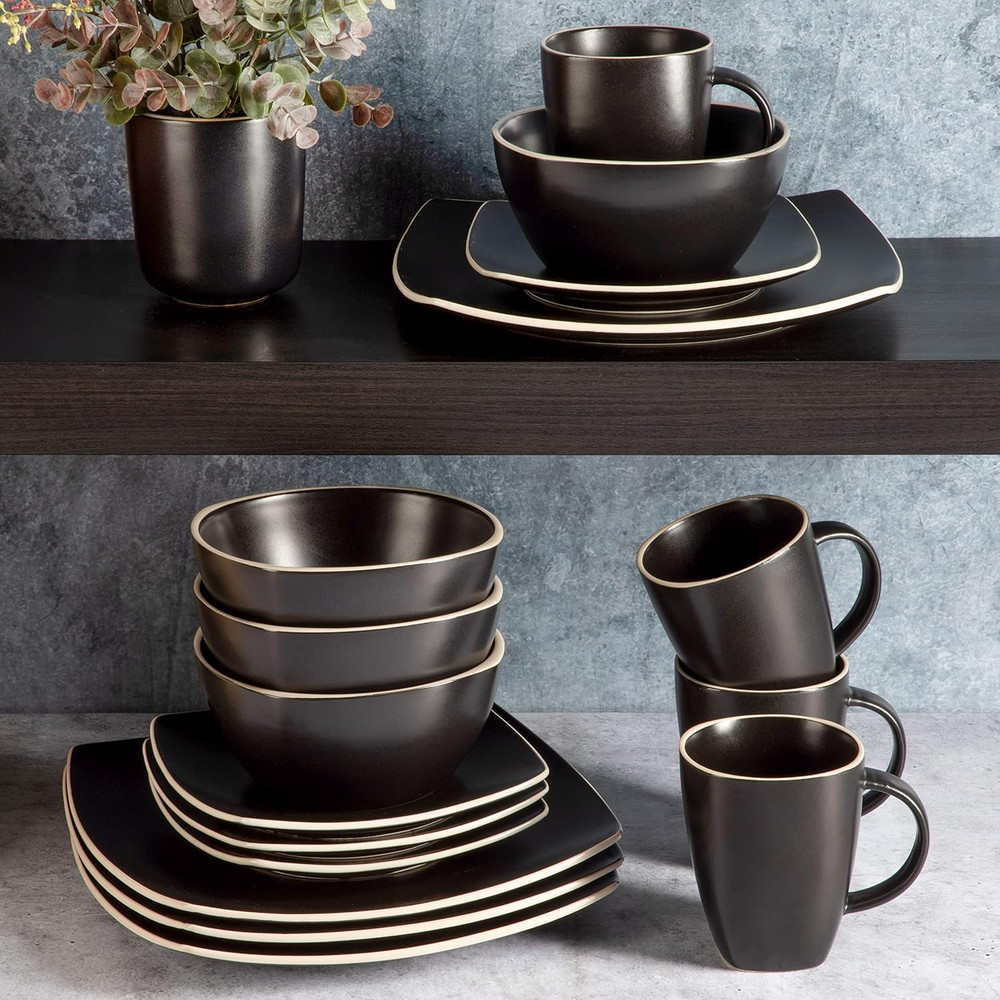 Soho Lounge Dinnerware Set, Service for 4 (16Pcs), Matte Black