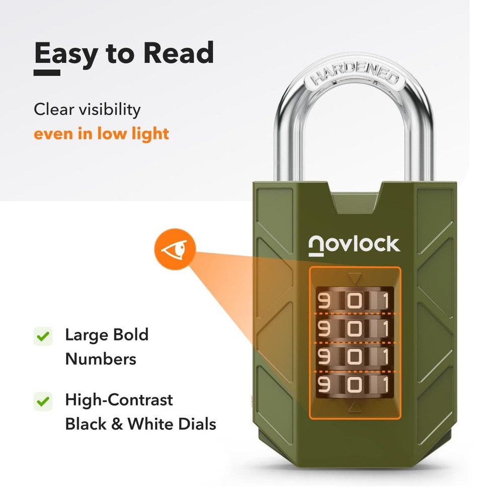 Combination Lock for Locker, 4-Digit Padlock with Code for Gym, School, Home ...