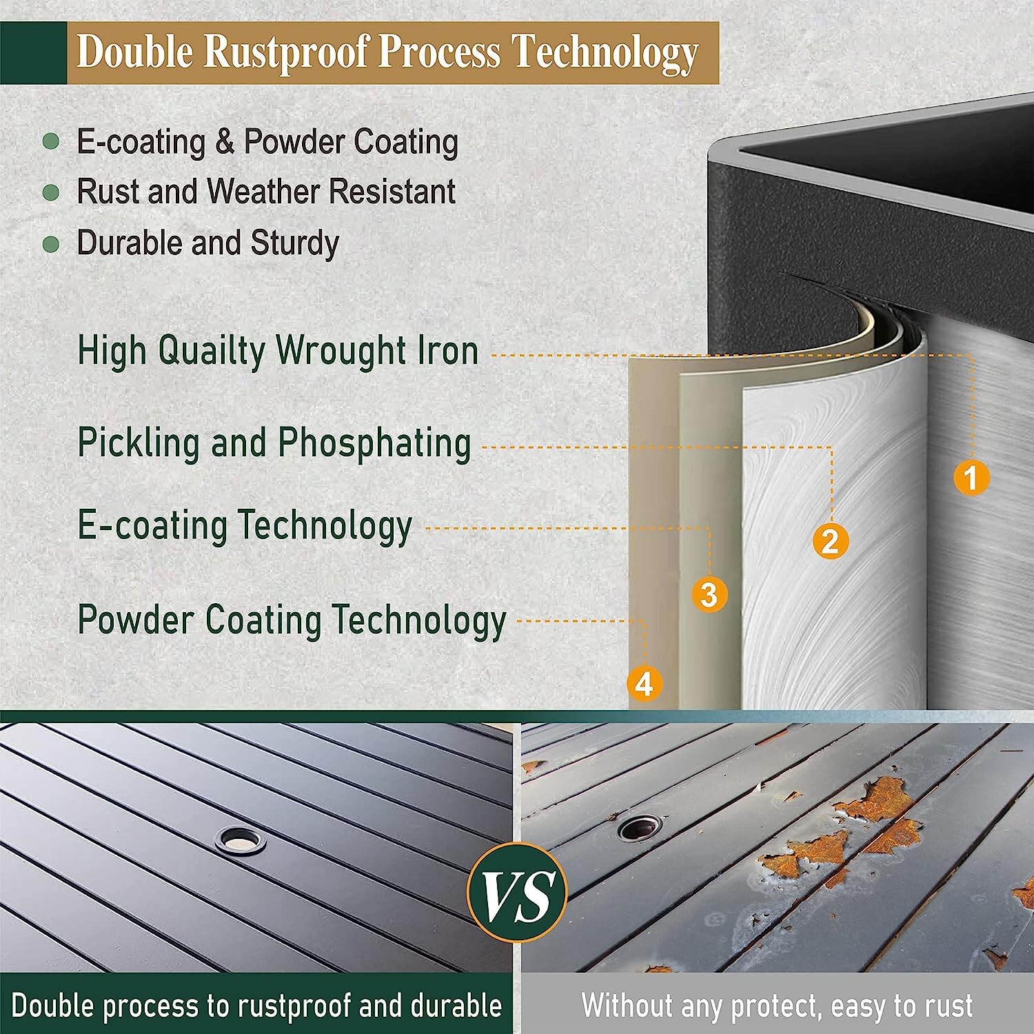 Outdoor Patio Tables with 1.9" Umbrella Hole Metal Rectangular 6 Person Table US