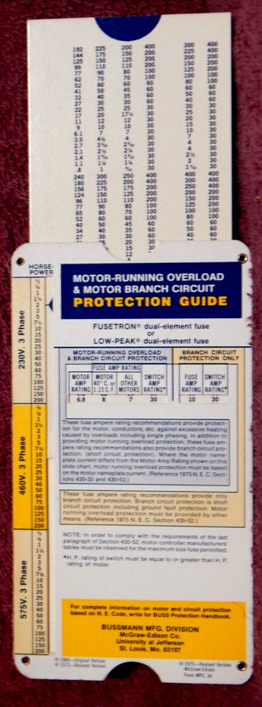 BUSS Motor Running Overload Prtection Guide 1975