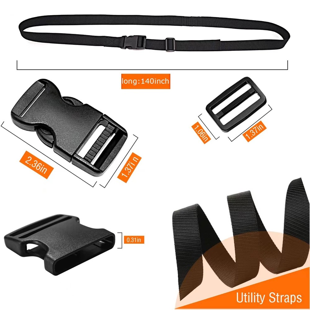 Premium Utility Straps with Quick Release Buckle Adjustable 12 feet, Black
