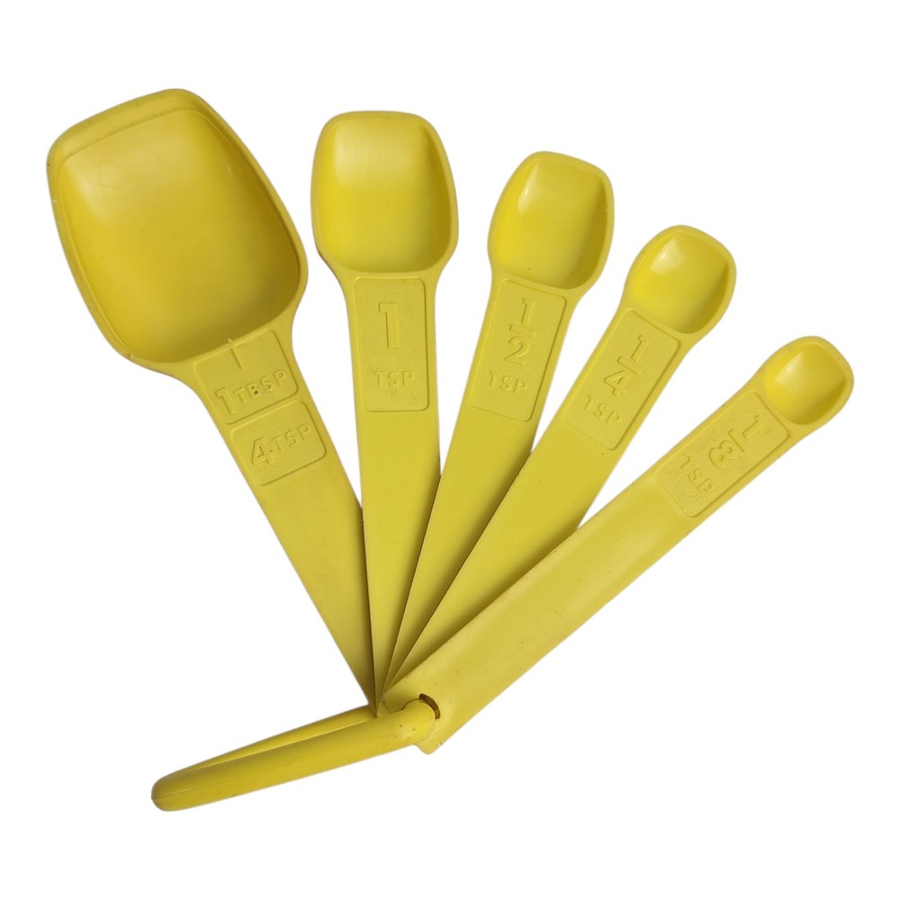 Vintage Tupperware Plastic Measuring Spoon Set 5 Pcs Yellow Cooking Baking Tools