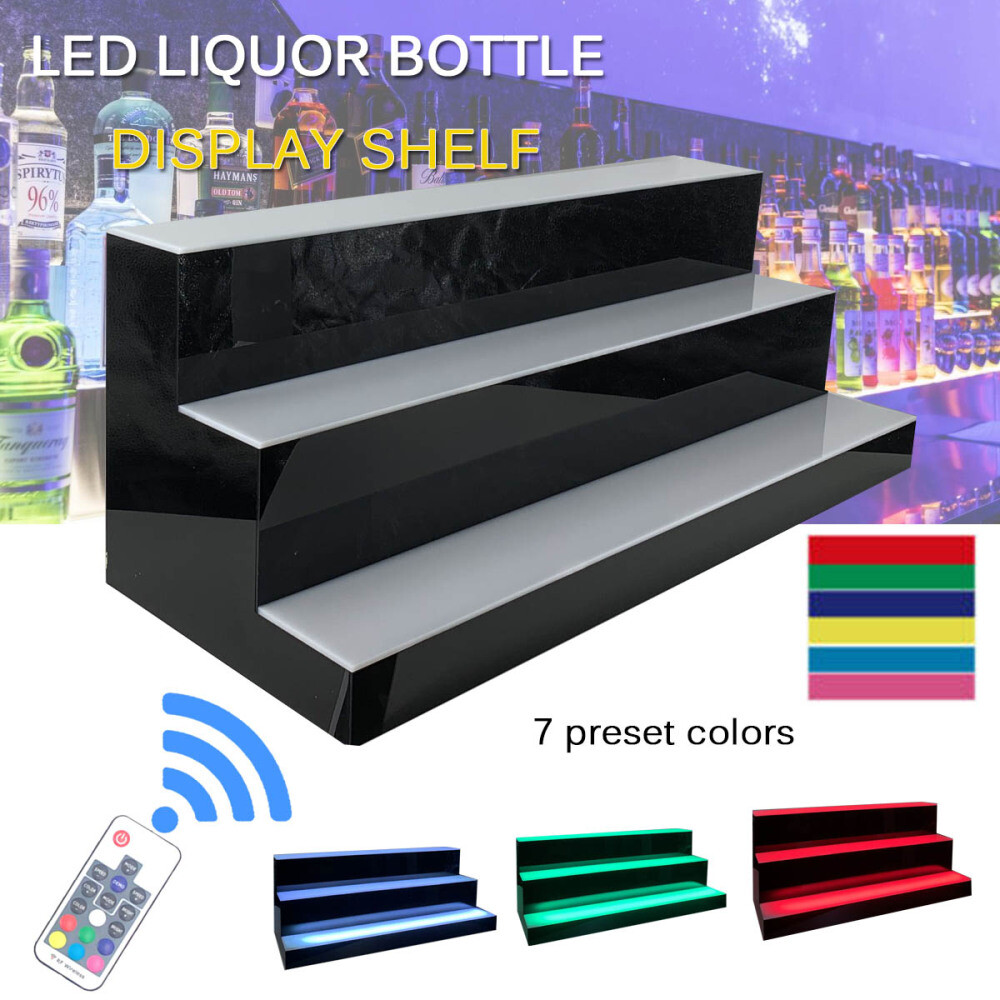 31" 3 Tiers Liquor Bottle Stand LED Lighted Bar Liquor Bottle Display Shelf 110V