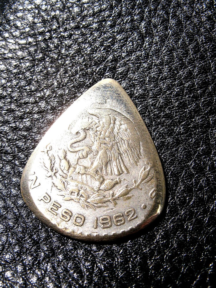 HANDMADE GENUINE VINTAGE SILVER PESO COIN GUITAR PICK!!! (ZZ TOP)