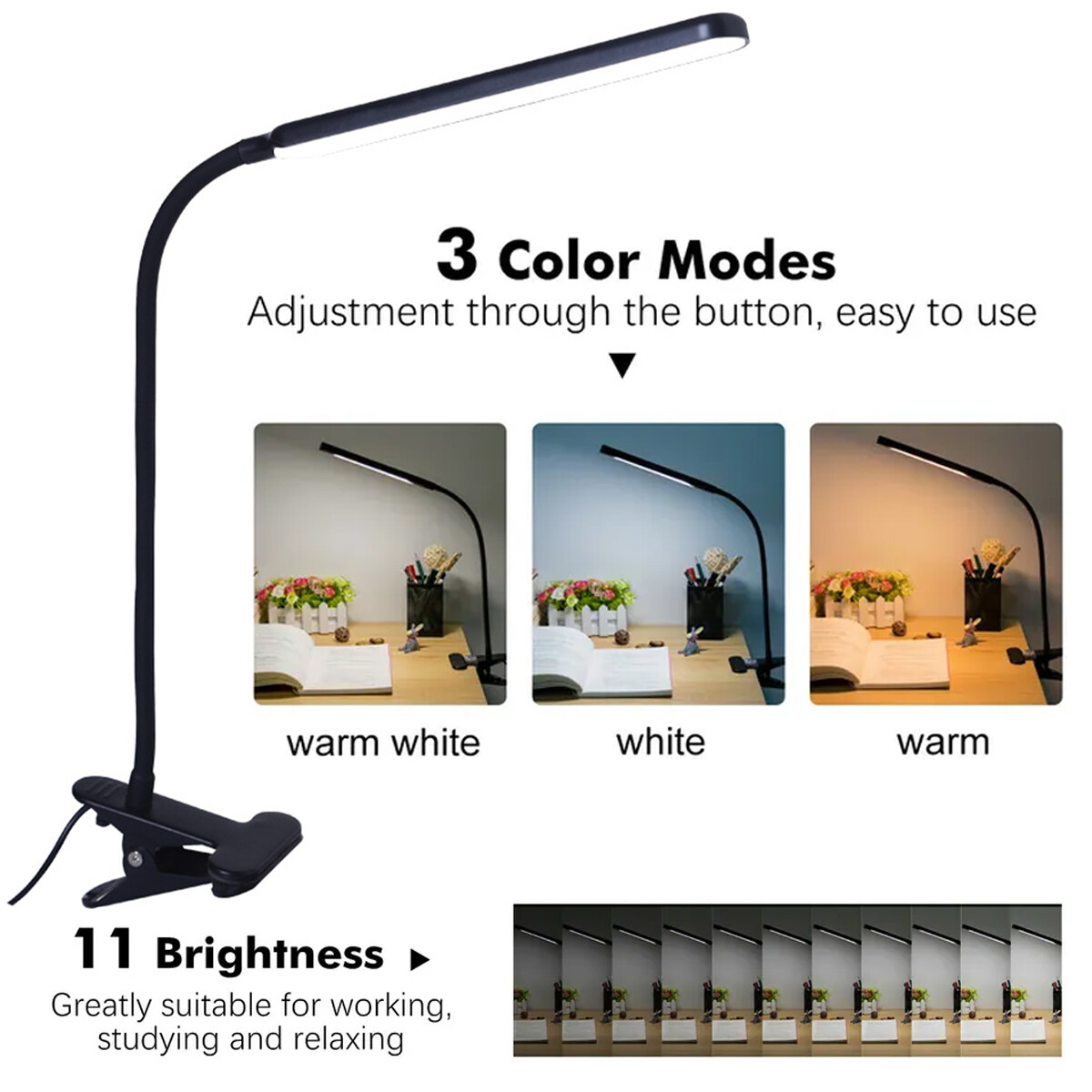 LED Desk Lamp Adjustable Swing Arm Lamp with Clamp Eye-Caring Reading Desk Light