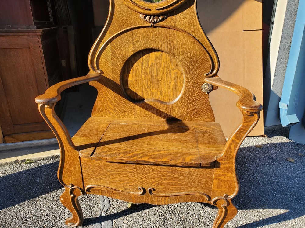 Antique Tiger Oak Hall Tree Seat