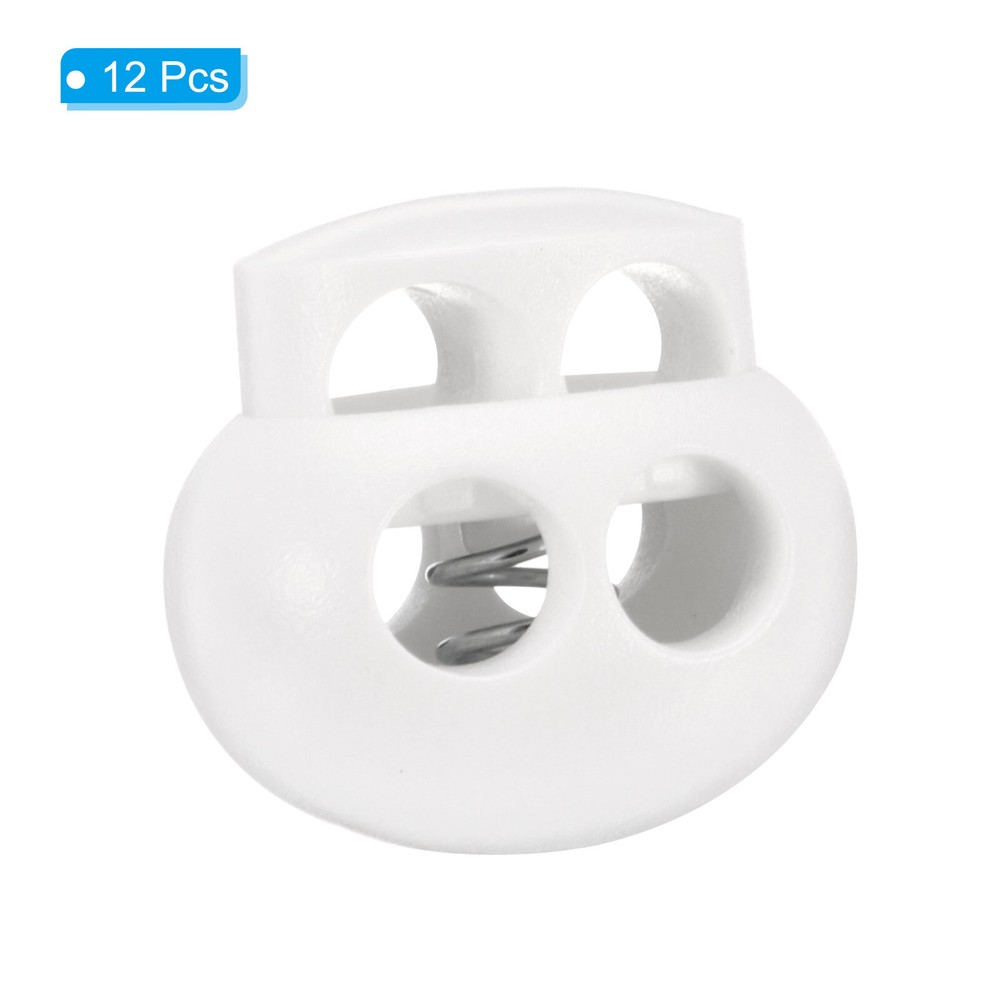 12Pcs Spring Cord Lock Toggle Stopper, Double Hole for Drawstring, White